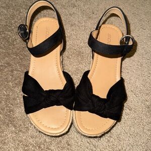 Black SODA Sandals with Bow Detail